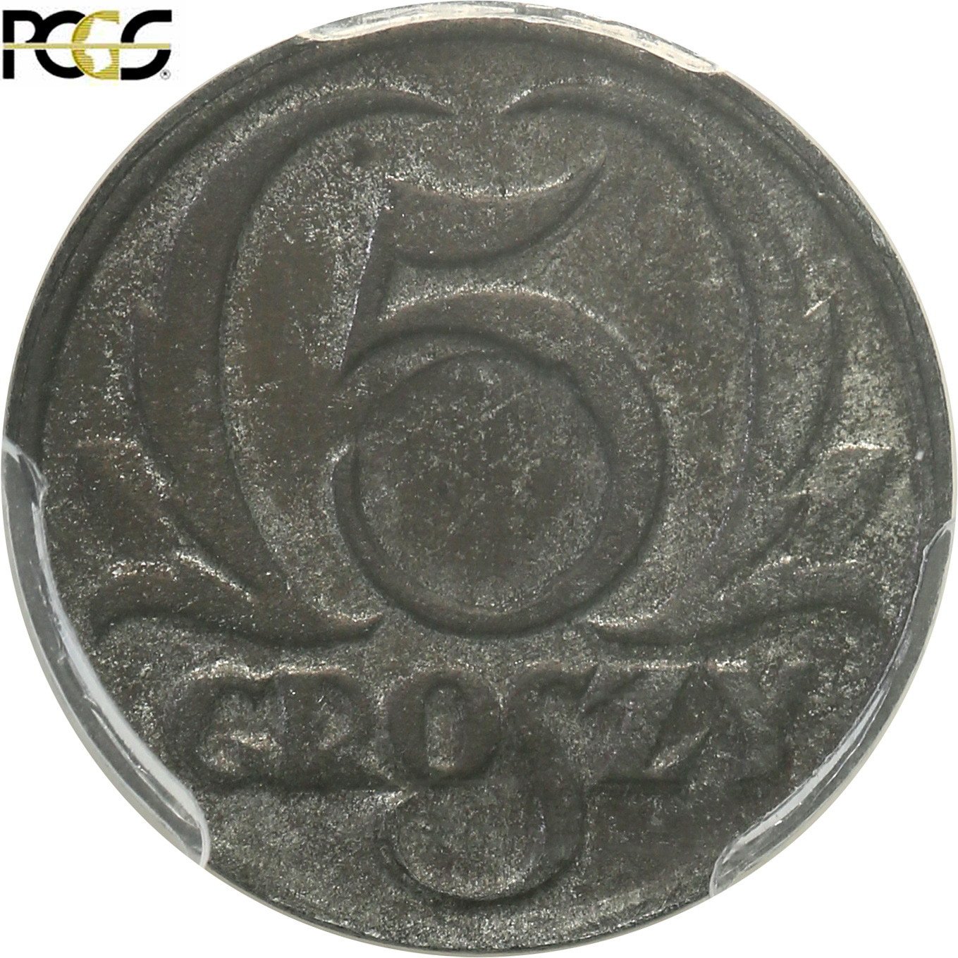 Generalna Gubernia. 5 groszy 1939 cynk BEZ OTWORU - DESTRUKT PCGS MS63